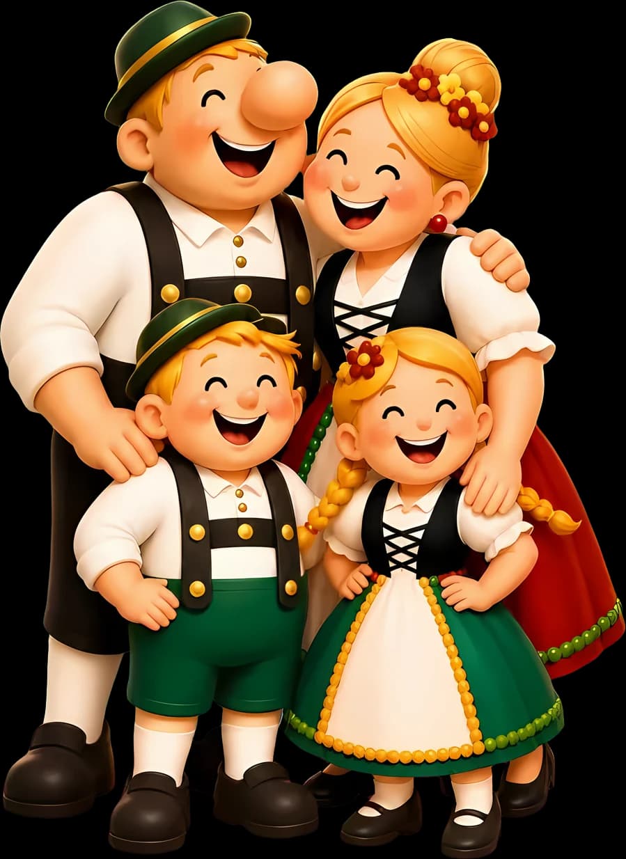 Família em trajes típicos alemães, ilustração da campanha