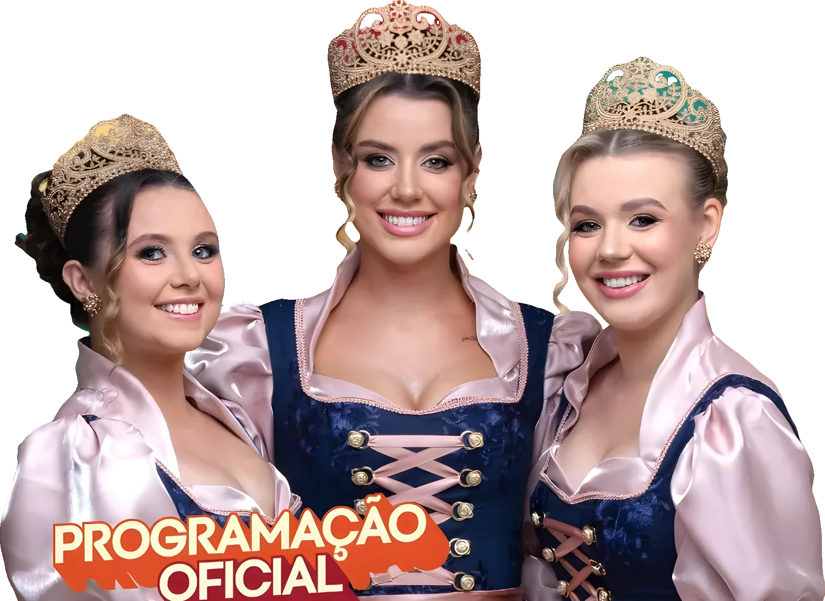 As soberanas da 30ª Oktoberfest Missões com trajes e coroas oficiais